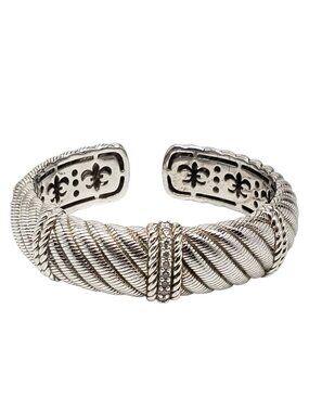 Judith Ripka Sterling Silver CZ Twisted Rope Hinged Cuff Bracelet #24088